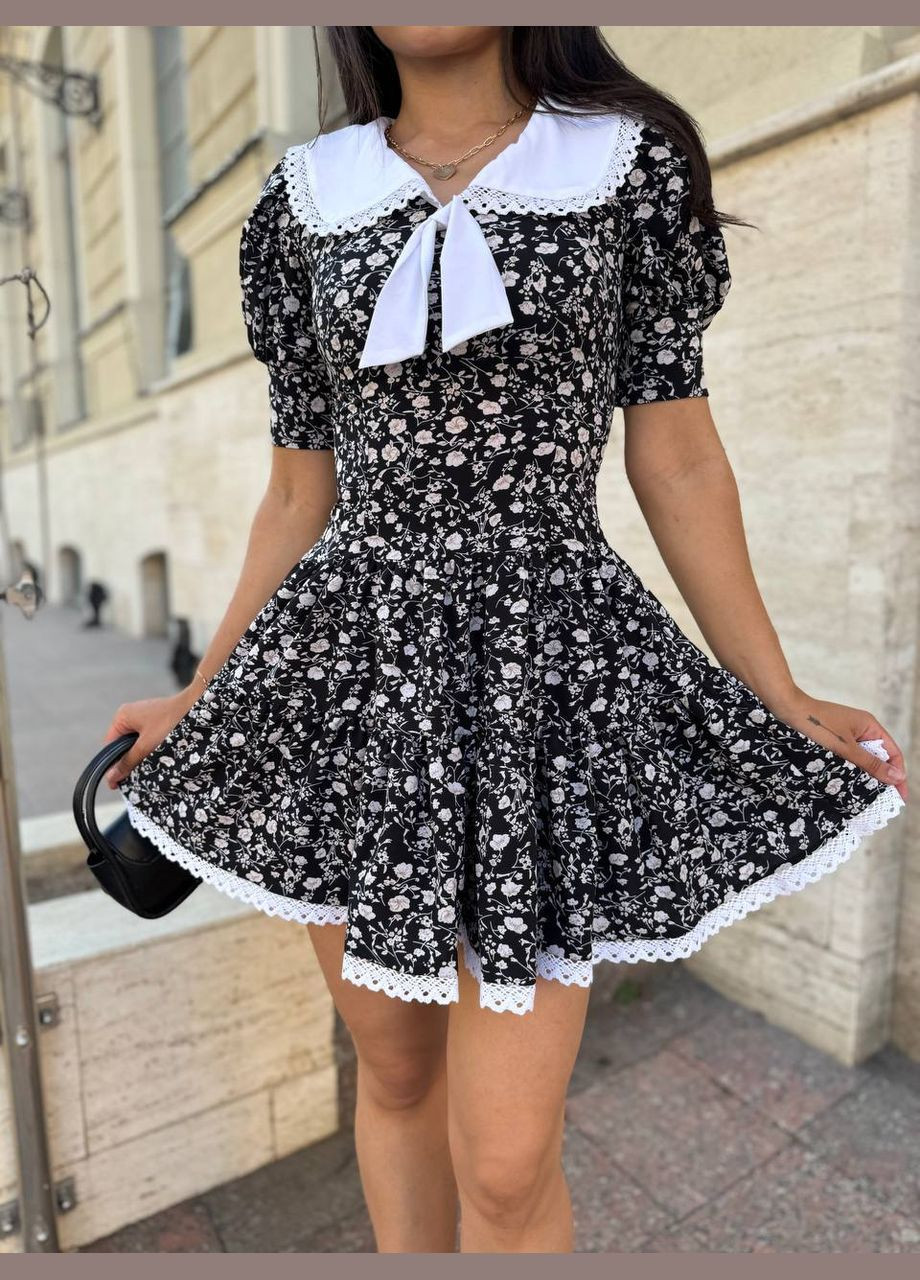 Черное повседневный женское платье с цветочным принтом Україна с цветочным принтом