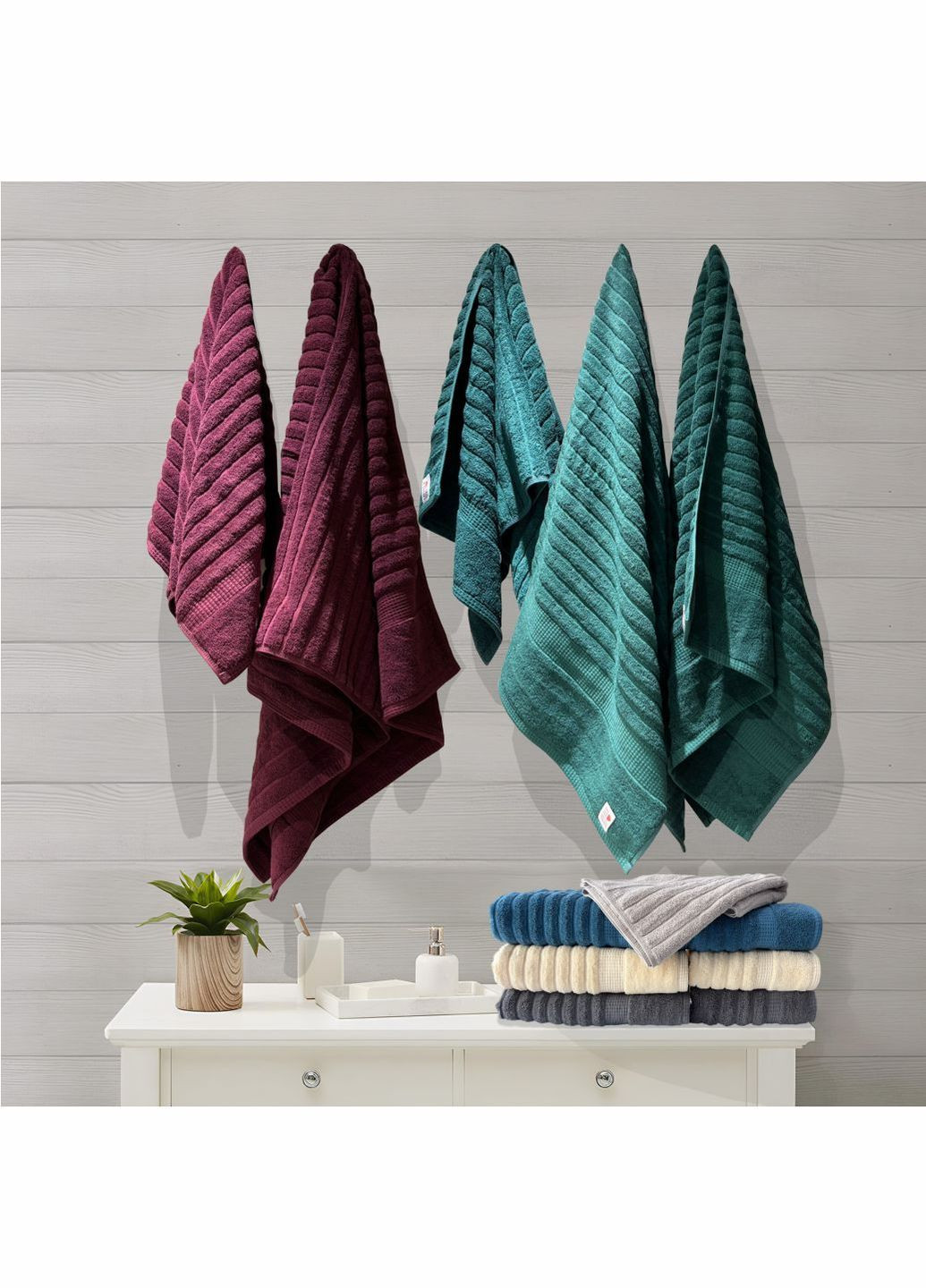 Набір 2 жакардові рушники для ванної, на подарунок, 70 х 140 см і 50 х 90 см Oxford Stripe темно – зелений Lovely Svi однотонний зелений