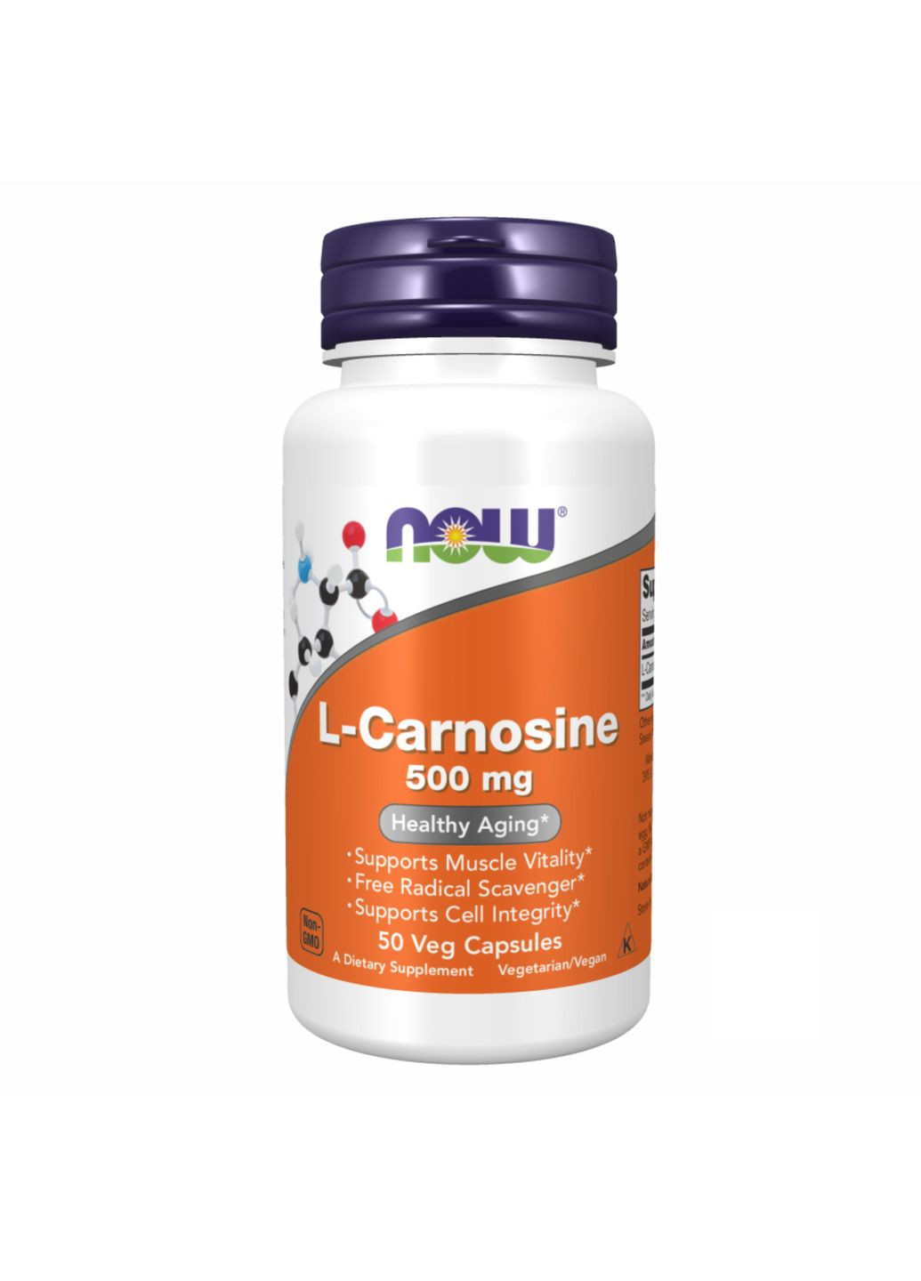 L-карнозин 500мг 50 капсул Carnosine для підтримки здоров'я м'язів антиоксидант для старіння Now Foods (368989865)