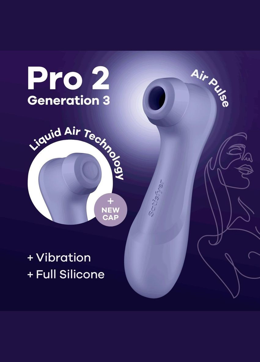 Вакуумный стимулятор клитора Pro 2 Generation 3 (в наборе две силикон. насадки), лиловый Satisfyer (297396203)