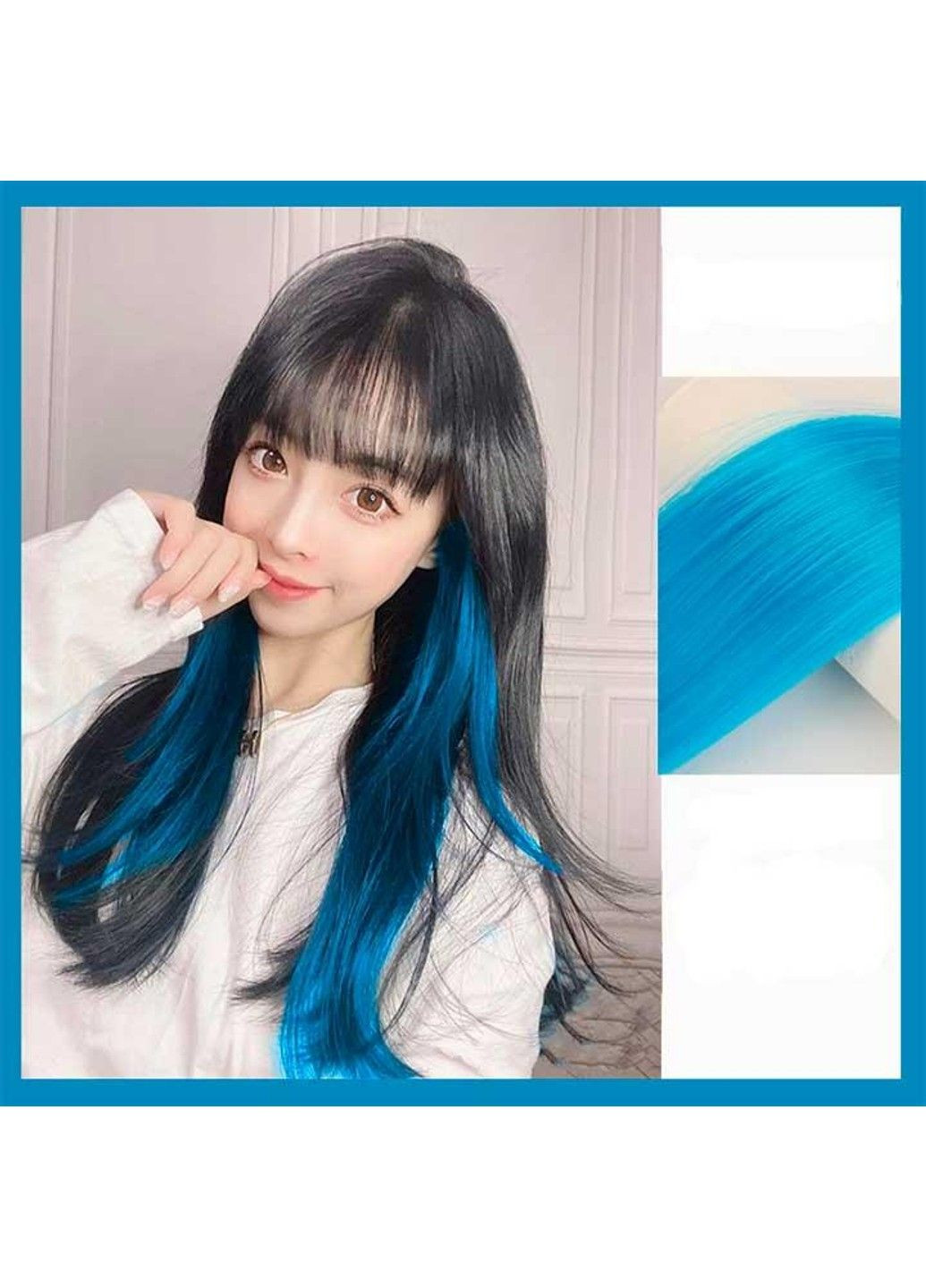 Голубая прядь волос на заколках 60 см - Накладные волосы No Brand (288538243)