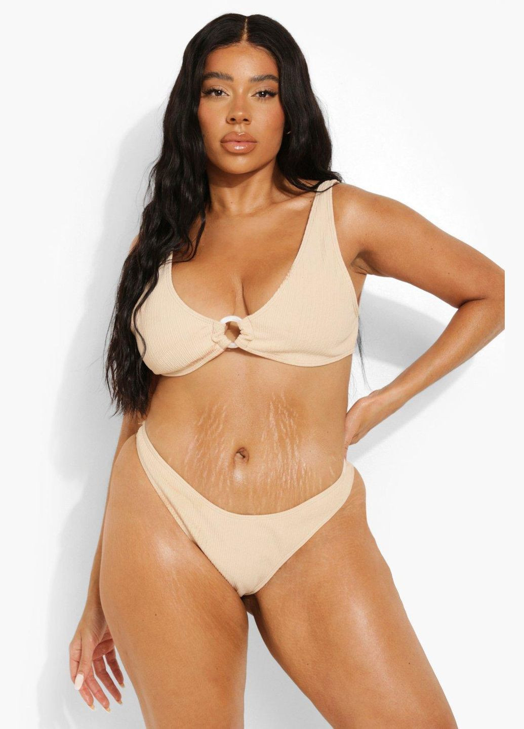 Бежевый летний купальник (лиф и трусики) раздельный Boohoo