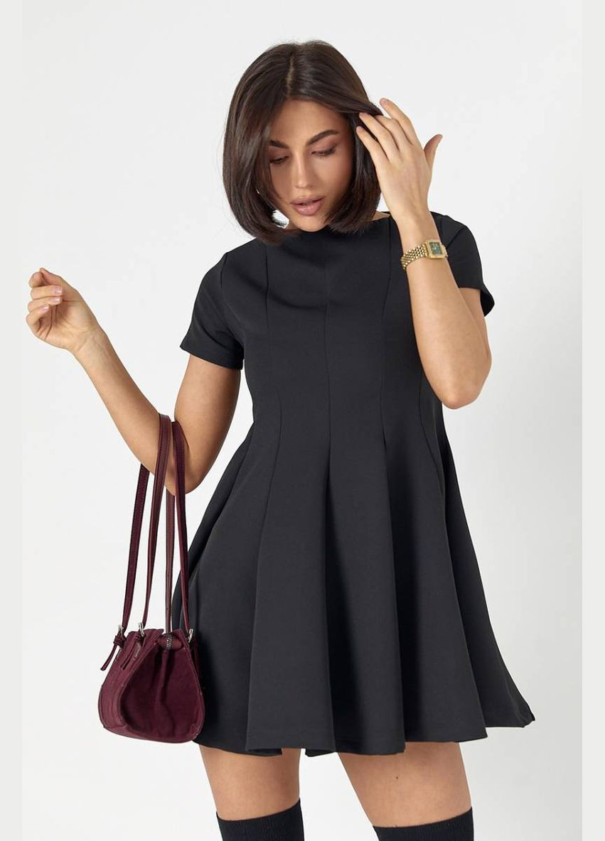 Черное повседневный женское миниплатье с короткими рукавами Lurex однотонное