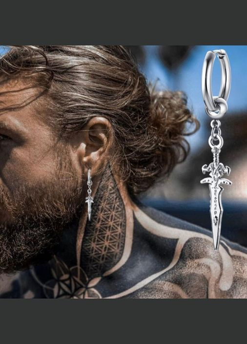 Серьги-кольца с подвеской Меч Викинга для мужчин в скандинавском стиле [ED-407] Viking No Brand (338624614)