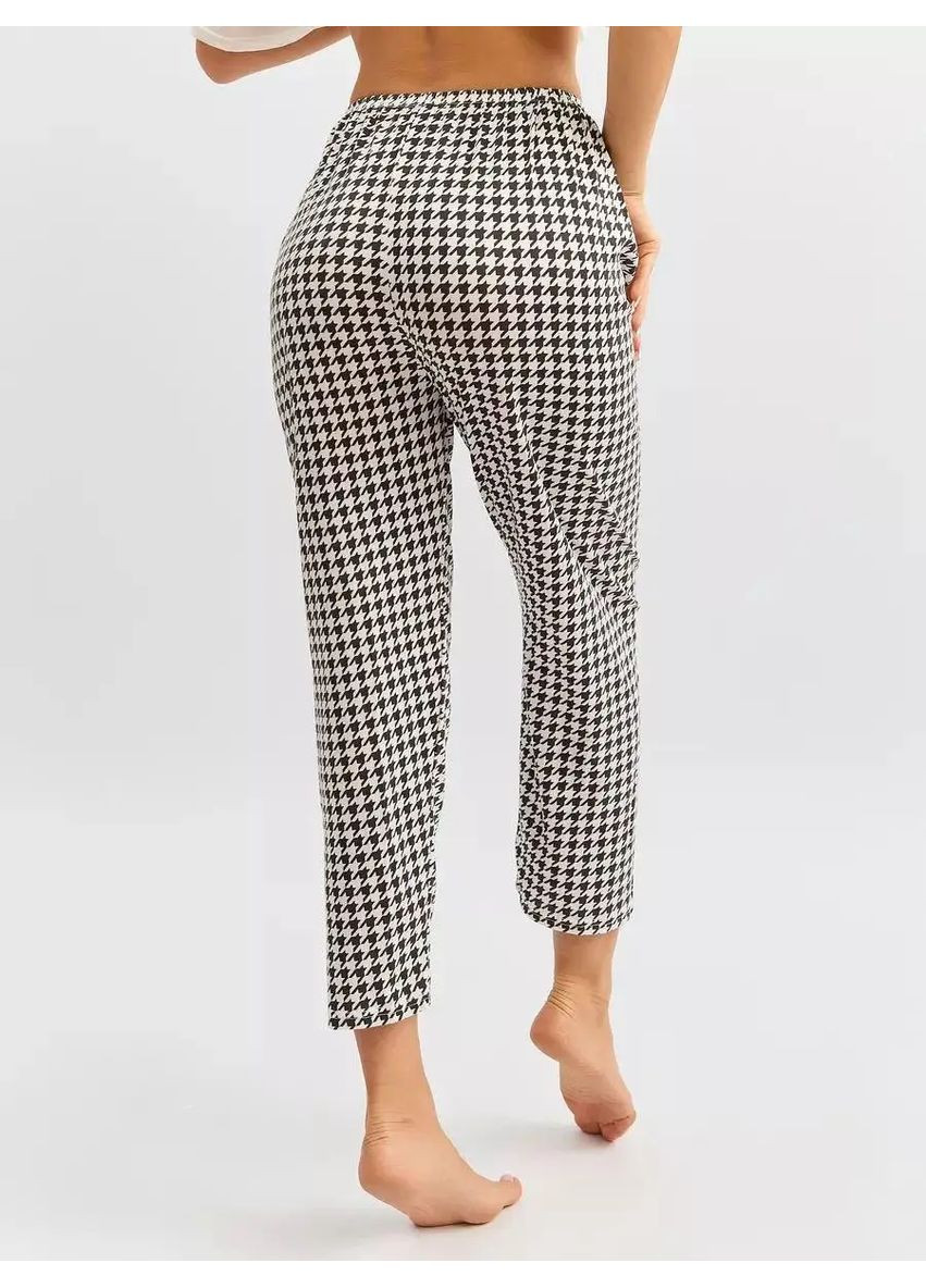 Черно-белая всесезон стильная пижама женская 3в1 с футболкой с принтом кролика, комплект бамбуковый:футболка+штаны+шорты футболка + шорты + брюки No Brand піжама жіноча 3в1