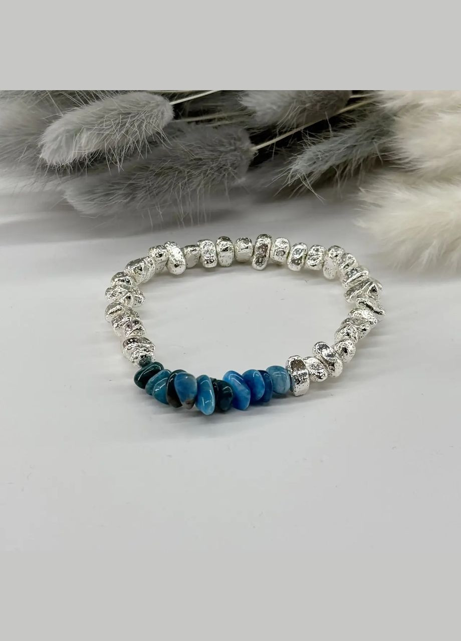 Браслет на резинке натуральный Апатит, Гематит с напылением цвет античное серебро d-7х4мм+- L-18см No Brand Браслет (331145961)