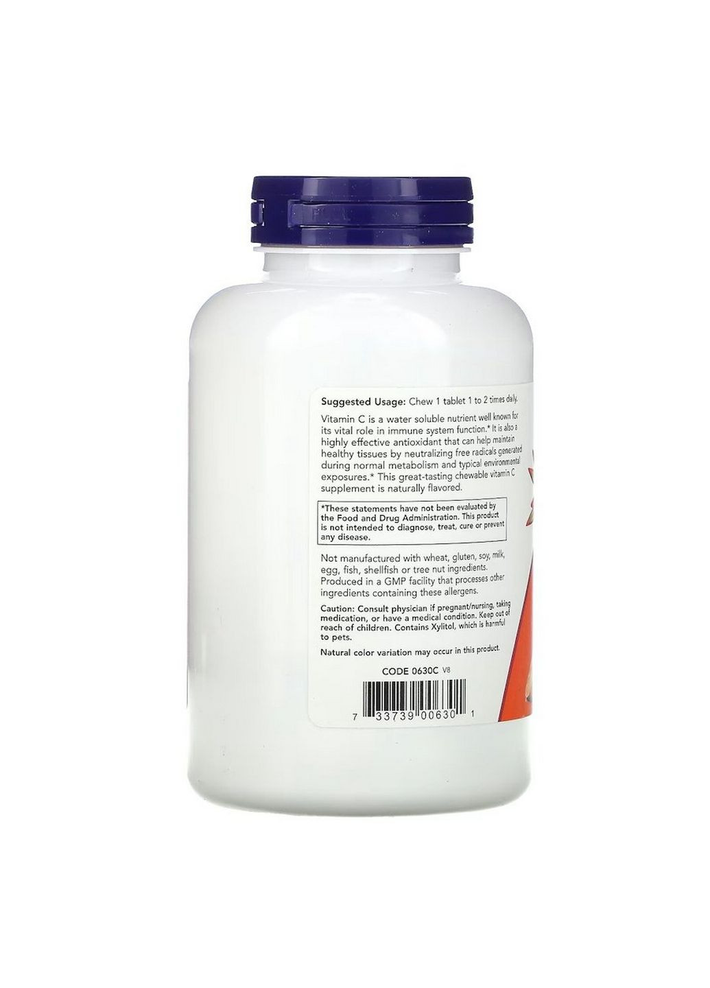 Витамины и минералы Vitamin C-500, 100 жевательных таблеток, апельсин Now (294929076)