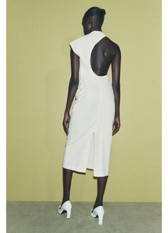 Бежева сукня zw collection зі змішаної лляної тканини з вузлом Zara