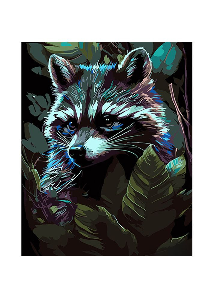 Набор для росписи по номерам Энот среди леса на черном фоне размером 40х50 см (AH1026) Strateg (315798833)