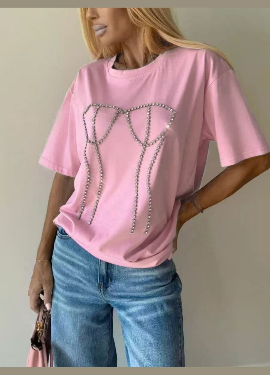 Футболка жіноча зручна модною яскравою аплікацією камінчиками малюнок бікіні колір чорний No Brand Футболка Grace - (326494029)