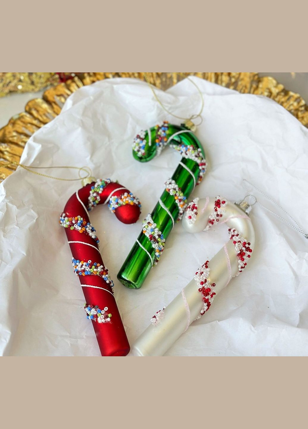 Ялинкова прикраса Карамельна палиця з декором з бісеру 15см No Brand (308983057)