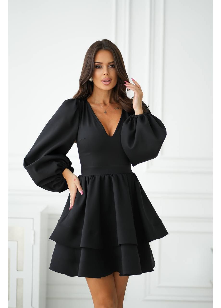 Чорна жіноча сукня з об'ємною спідницею та рукавами з пишною спідницею No Brand