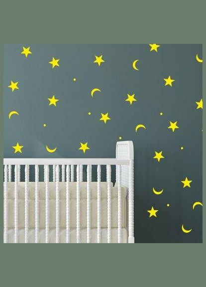 Вінілова інтер'єрна на стіну та шпалери «Зірки та місяці» Кавун наклейка (316189469)