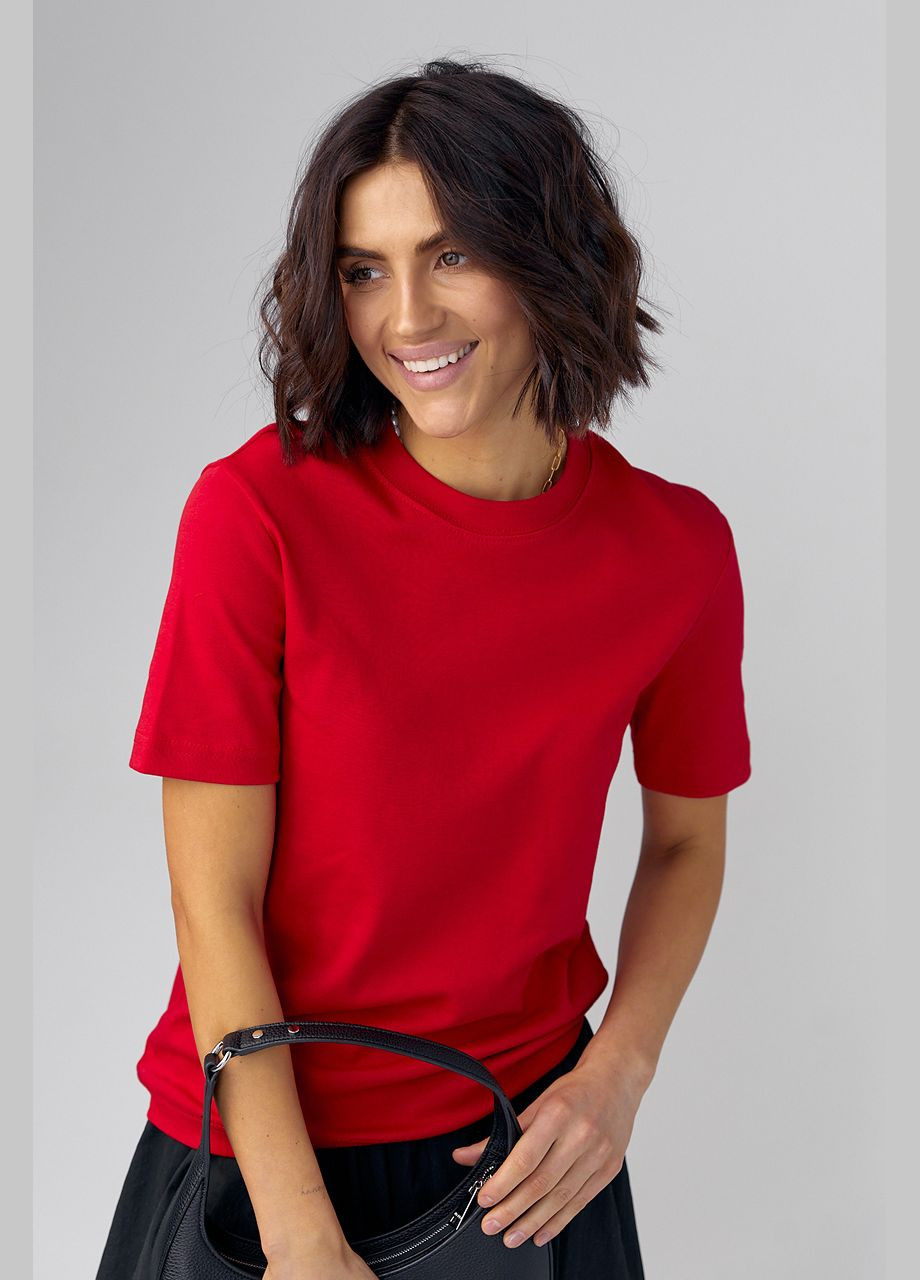Красная летняя базовая однотонная женская футболка - горчичный Lurex