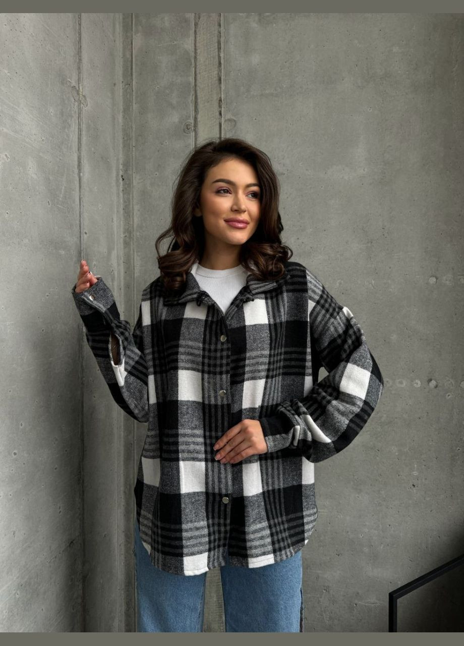 Черно-белая кэжуал рубашка в клетку Elanzh с длинным рукавом