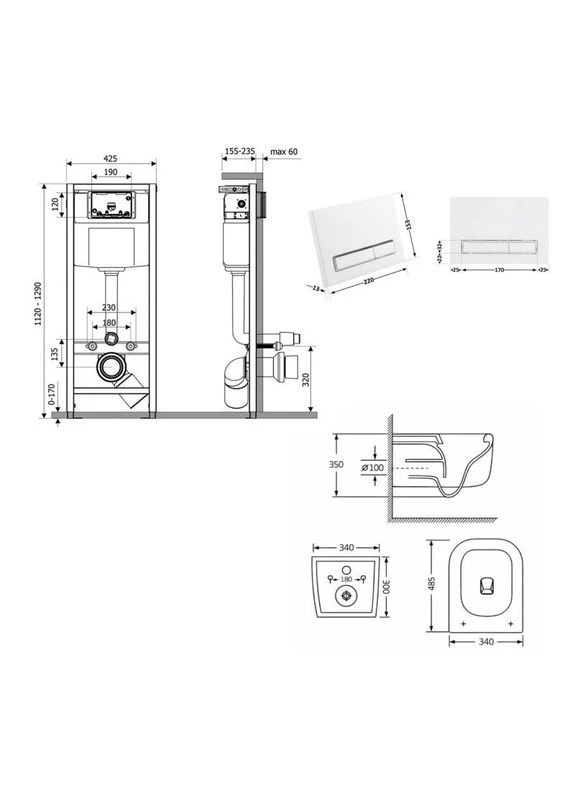 Готове рішення для ванної кімнати: підвісний унітаз Gemini Ultra Quiet 485×340×350 + комплект інсталяції Nest 4 в 1 (лінійна Qtap (397570717)
