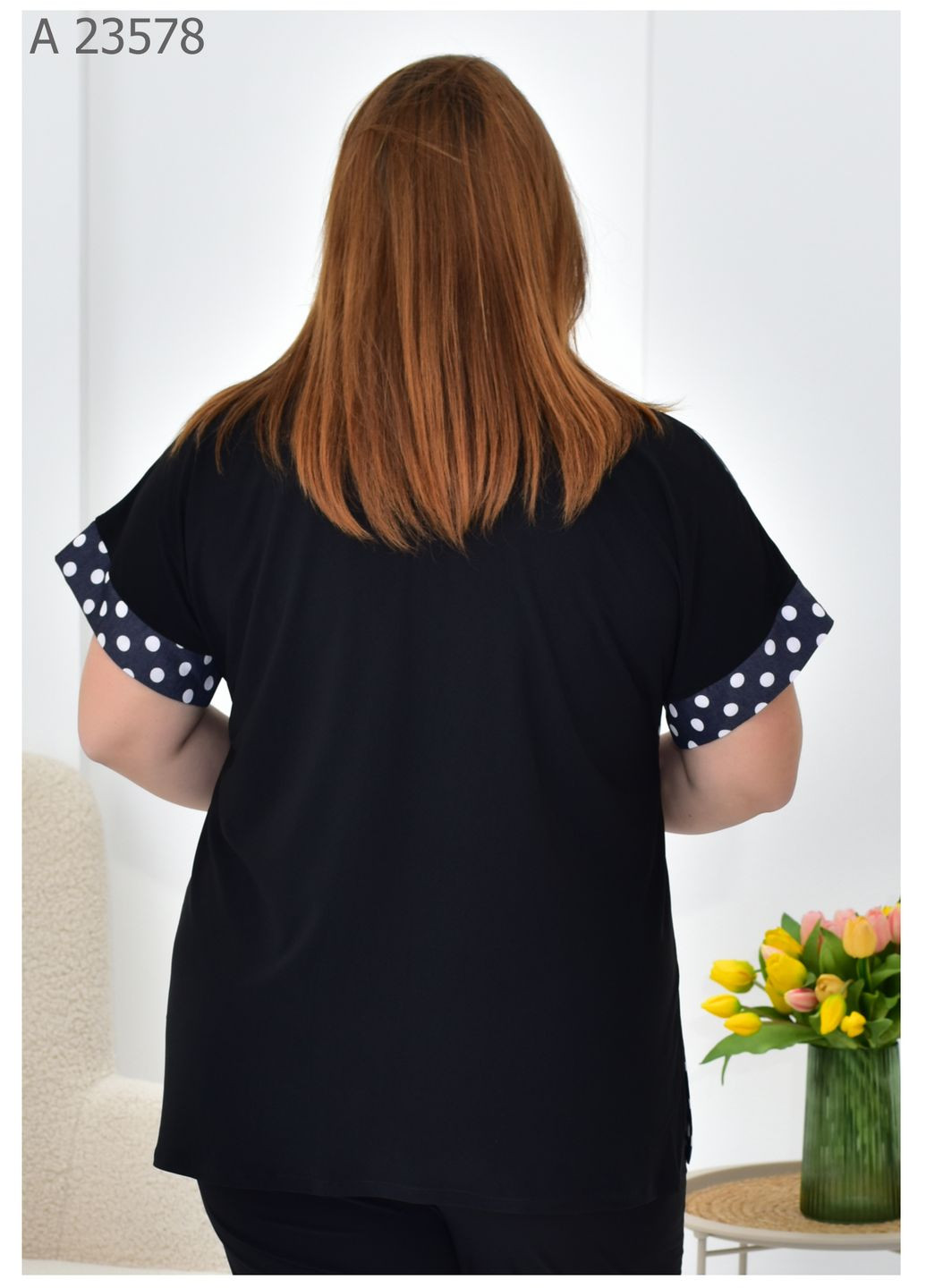 Чорна літня жіноча блузка великого розміру SK