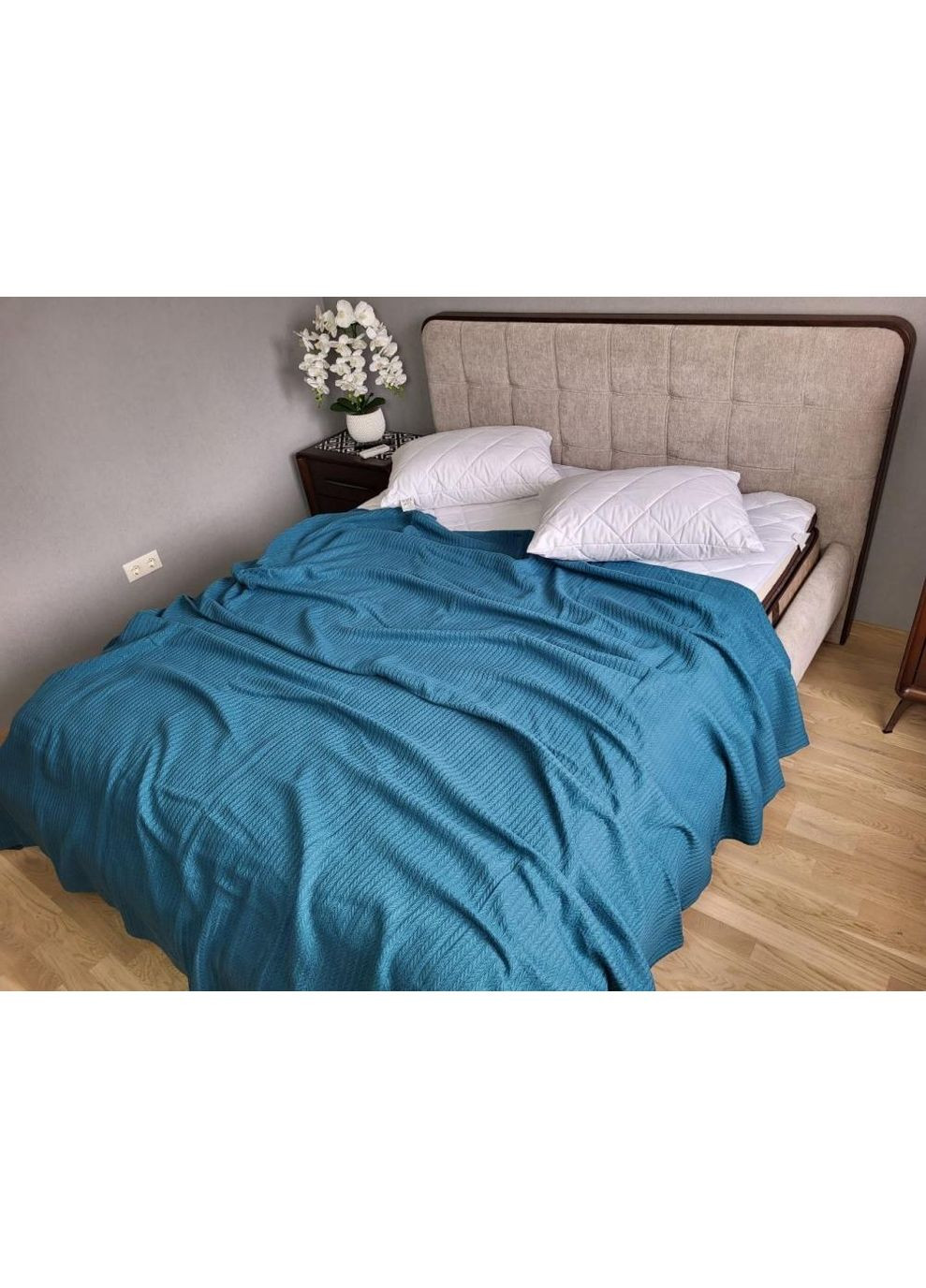 Покривало Лазуровий, Піке Косичка 220*260 No Brand (363192141)