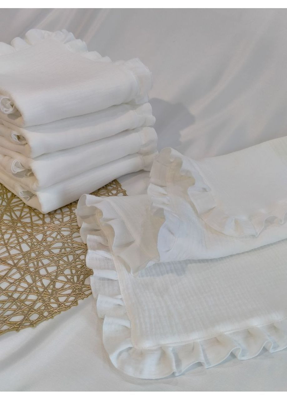 Біленький мусліновий плед з рюшем, крижмо, розмір 100*100 No Brand (371333971)