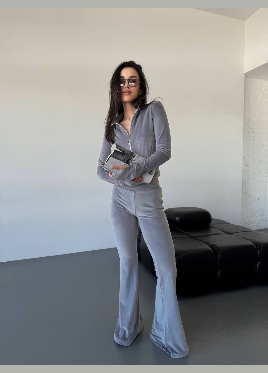 Жіночий костюм в спортивному стилі укорочена кофта + штани кльош MonCher (331332568)