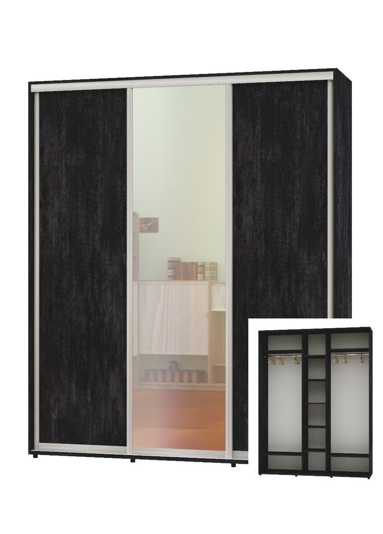 Шафа-купе тридверна 200*60*230 Бетон темний ДСП/Дзеркало/ДСП ШК-04 Алекса (360465184)