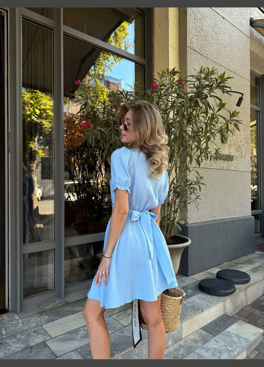 Голубое повседневный, праздничный женское муслиновое платье Avanti с цветочным принтом