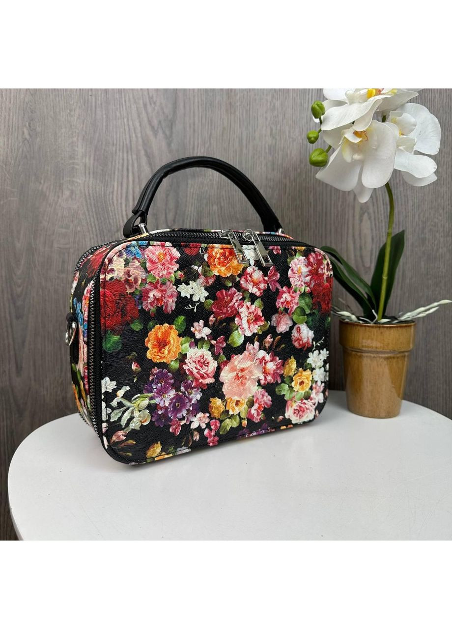 Женская каркасная сумочка клатч цветочная из экокожи черная на плечо ProDobro (363259700)