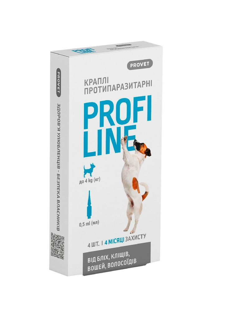 Капли Profiline инсектоакарицид для собак до 4 кг 4 пипетки по 0.5 мл (4823082431052) ProVET (327826448)