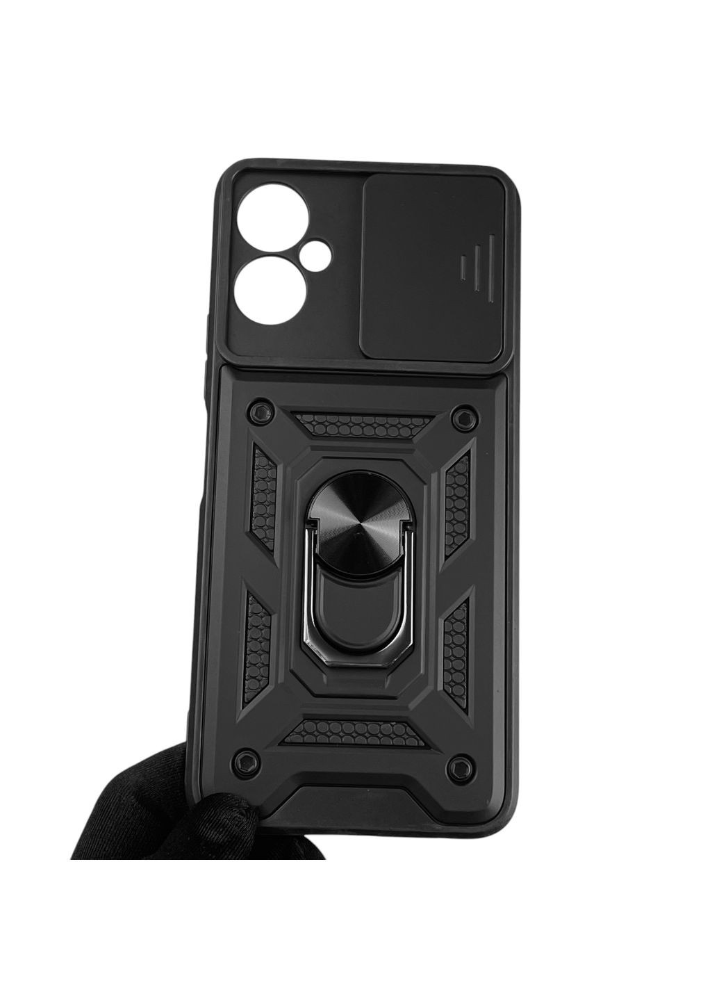 Чехол для Spark 9 Pro (KH7n) бронированный с кольцом-держаталем со шторкой на техно спарк 9 про черный rg1 Tecno (366235254)