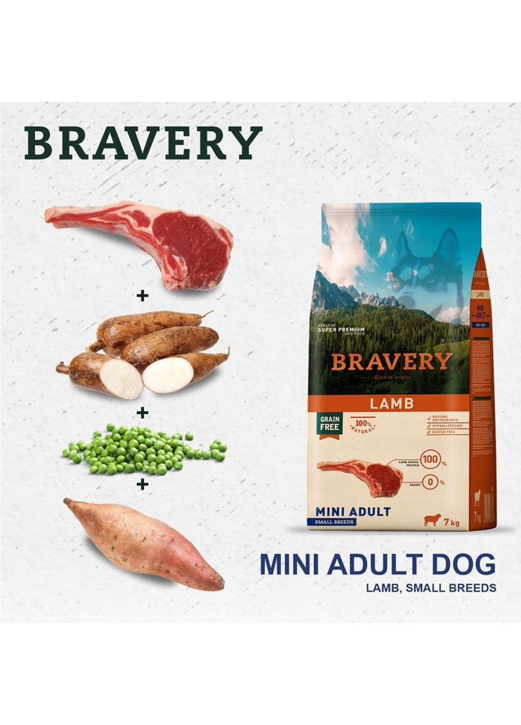 Сухий корм Lamb Mini Adult для дорослих собак дрібних порід з ягнятком 2 кг (8436538946671) Bravery (366081631)