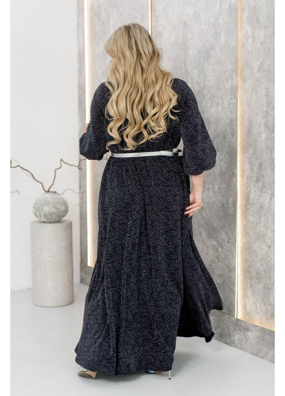 Темно-синее коктейльное, вечернее длинное платье с люрексом MoDiva с абстрактным узором