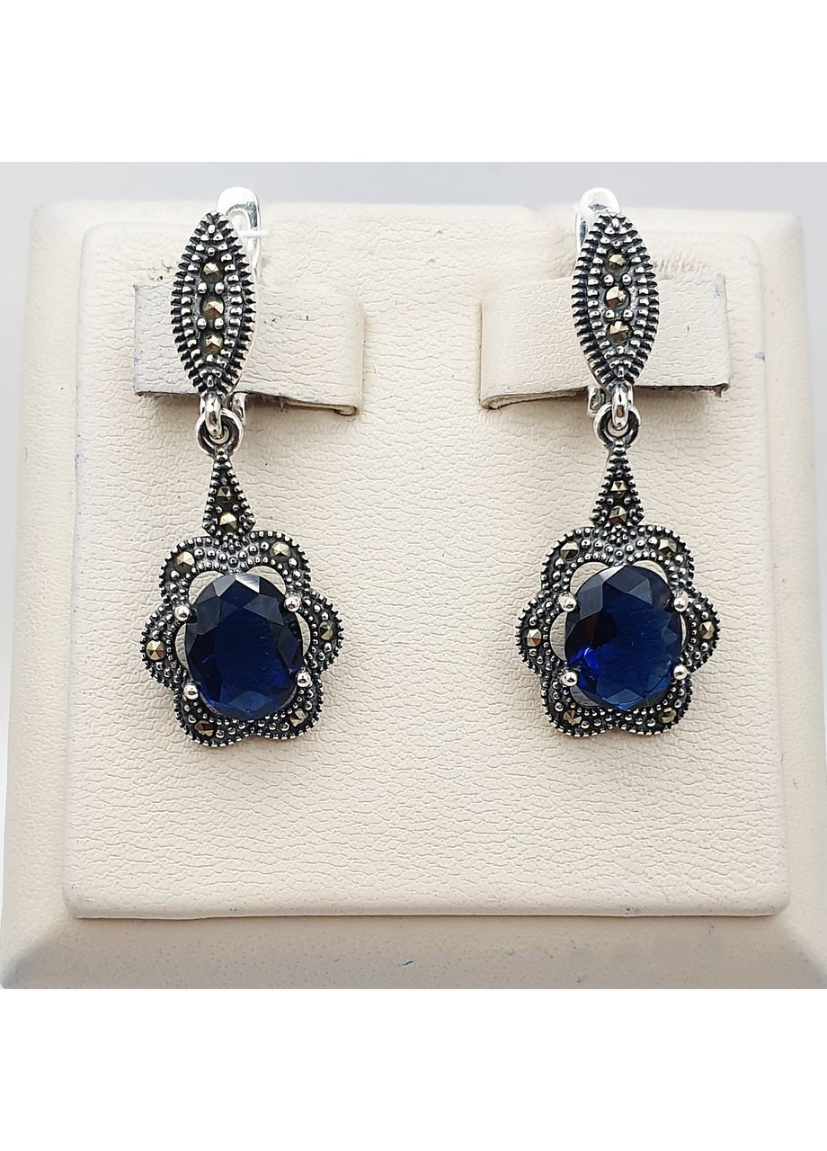 Серьги серебряные с сапфиром и марказитом 7,4 г No Brand (369736893)