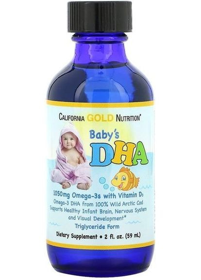 , ДГК для дітей, омега3 жирні кислоти з вітаміном D3, 1050 мг, 50 мл California Gold Nutrition (267724524)