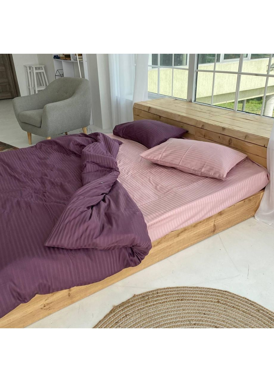 Постельное белье Пудра+Фиолетовая страйп сатин PREMIUM Полуторный размер, наволочки 70/70 No Brand (364220448)