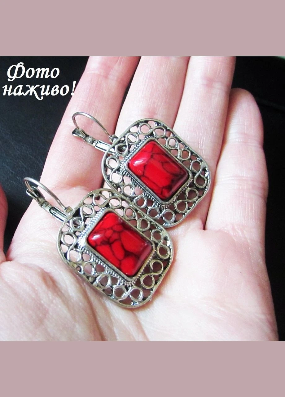 Вінтажний стиль коралові червоні червоні прямокутні сережки, 1253 Fashion Jewelry (336949473)