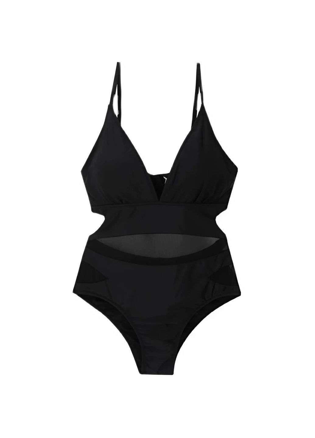 Чорний літній купальник-монокіні з прозорими вставками No Brand