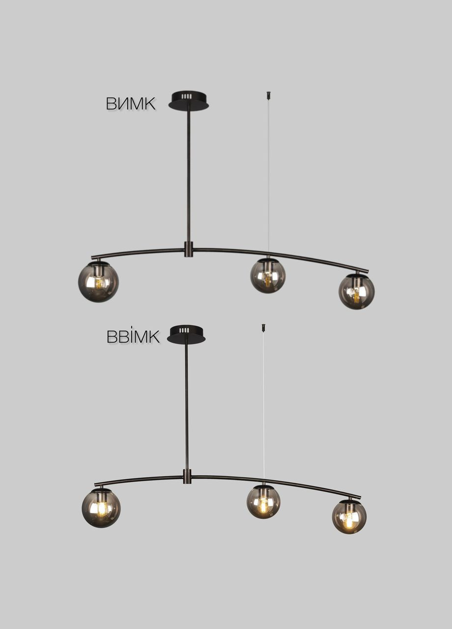 Чорна сучасна люстра на 3 чорних плафони (52-9827-3 BK+BK) No Brand (370071667)