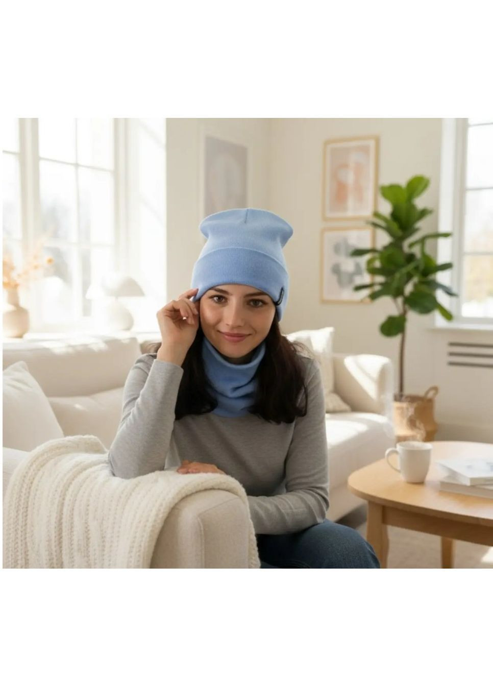 В’язаний комплект КАНТА шапка + бафф-снуд, унісекс 50–60, теплий акрил+шерсть, блакитний, зручний стильний No Brand (362961362)
