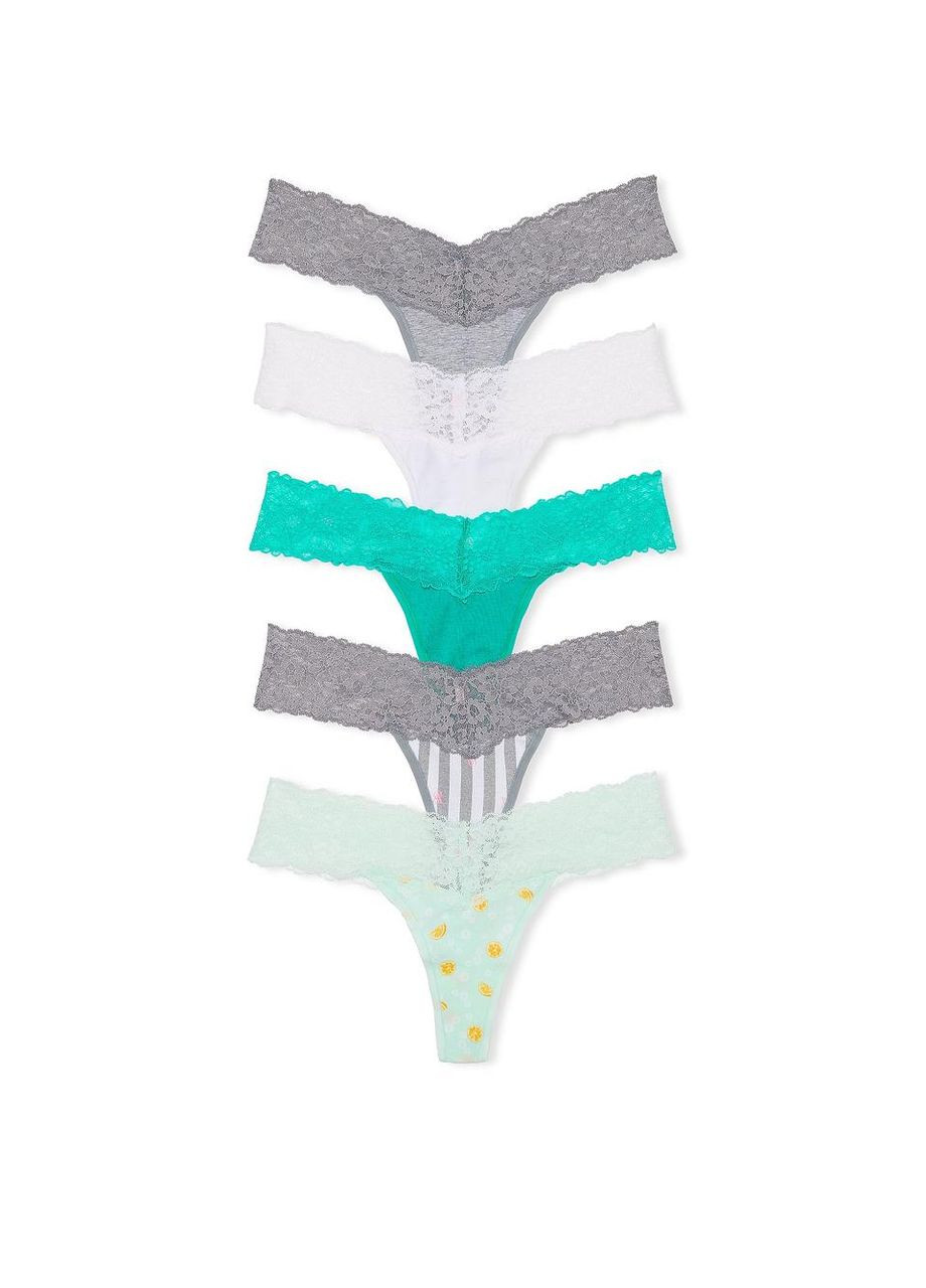 Набор трусиков 5Pack Lace-Waist Cotton Thong стринги XS комбинированные Victoria's Secret (293301377)