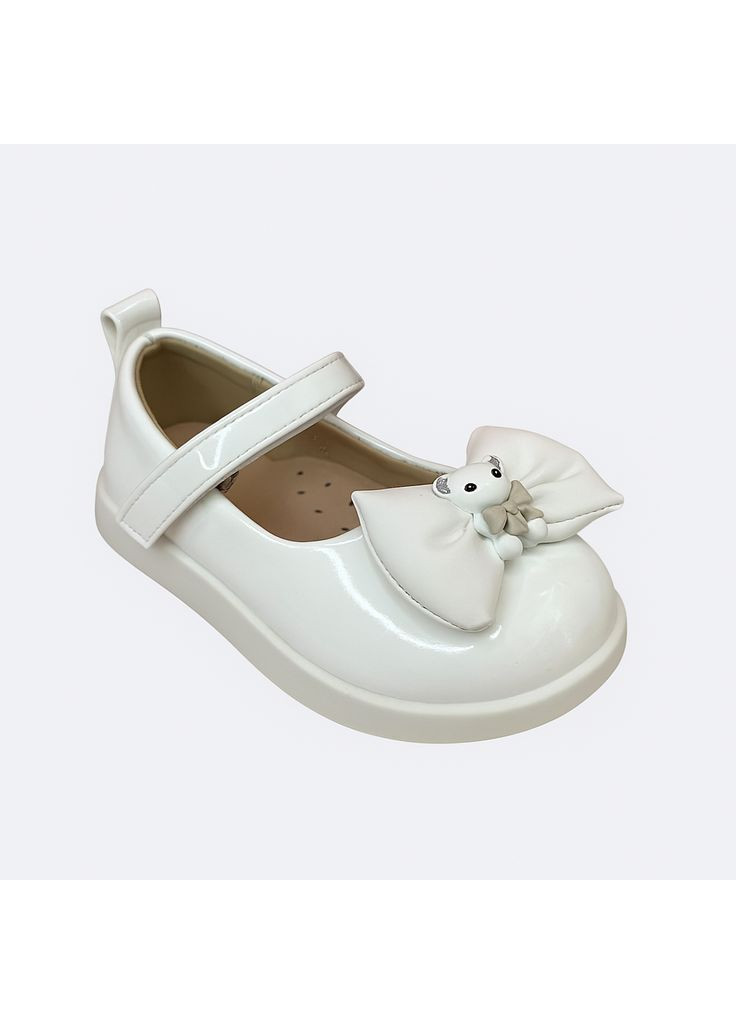 Дитячі туфлі білі з бантом і ведмедиком лаковані Jong Golf (363553528)