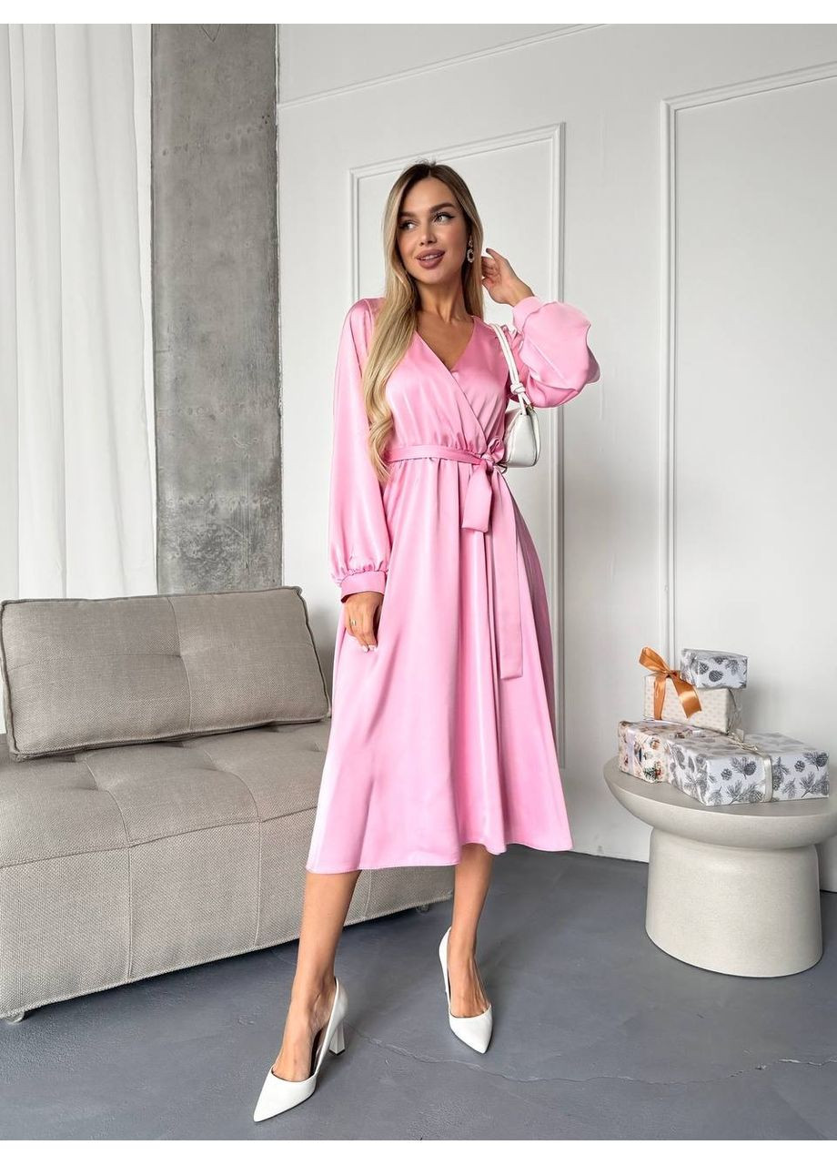 Рожева ошатна сукня з шовку рожевого кольору 36146 кльош Fashion однотонна