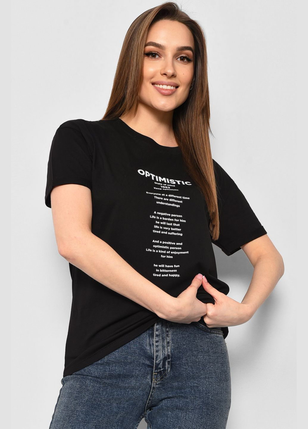 Чорна літня футболка жіноча чорного кольору Let's Shop