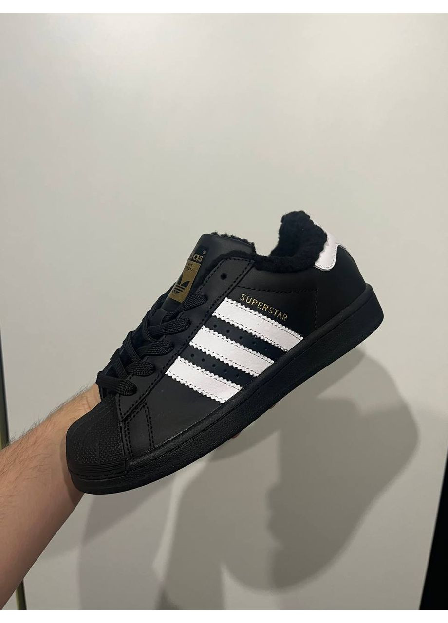 Черные демисезонные кроссовки мужские adidas superstar black fur адидас суперстар No Brand