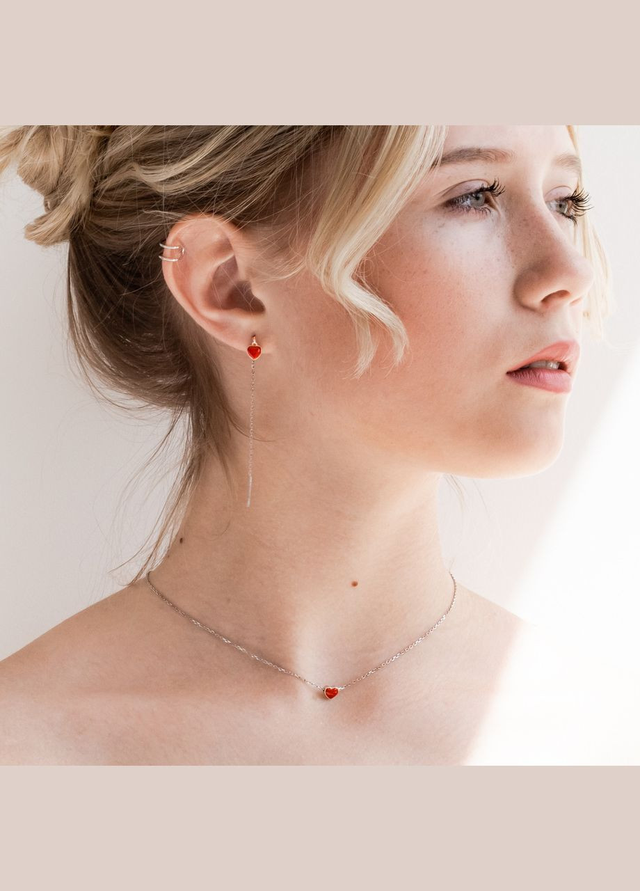 Колье серебряное Сердце с эмалью на цепочке Каштан (342335081)