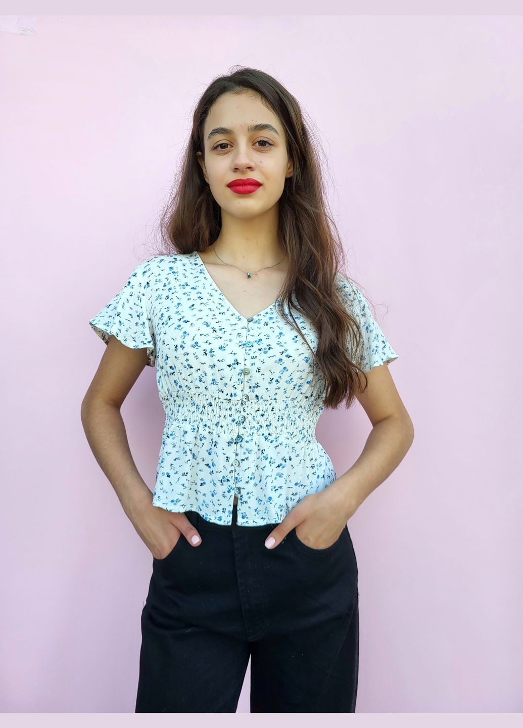 Топ в мелкий цветочный узор на пуговицах Молочный Only (297743398)