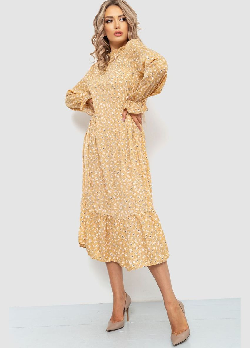 Бежевое платье свободного кроя с цветочным принтом,, 204r201 Ager