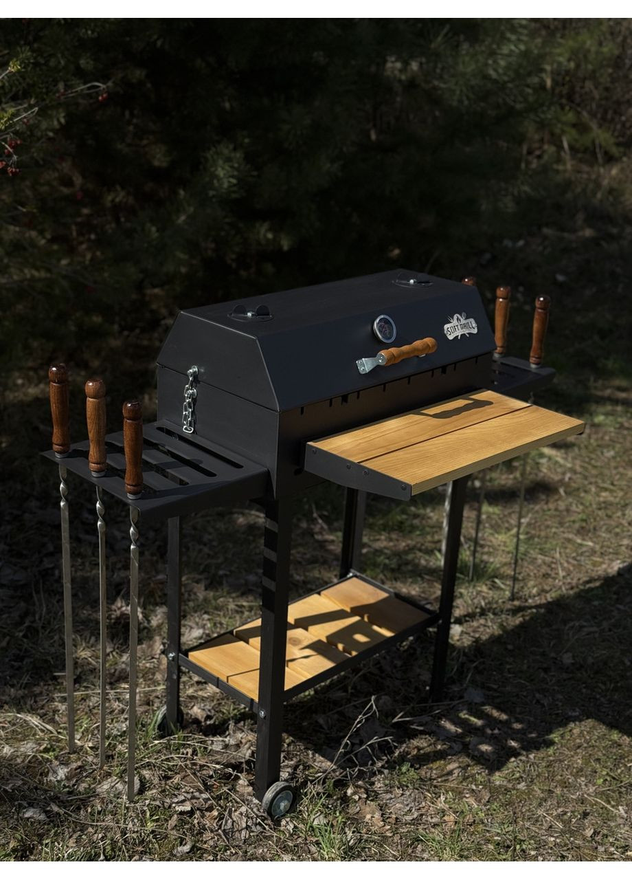Стаціонарний мангал барбекю гриль з вентиляцією з деревяним столиком на 8 шампурів Soft (361152344)