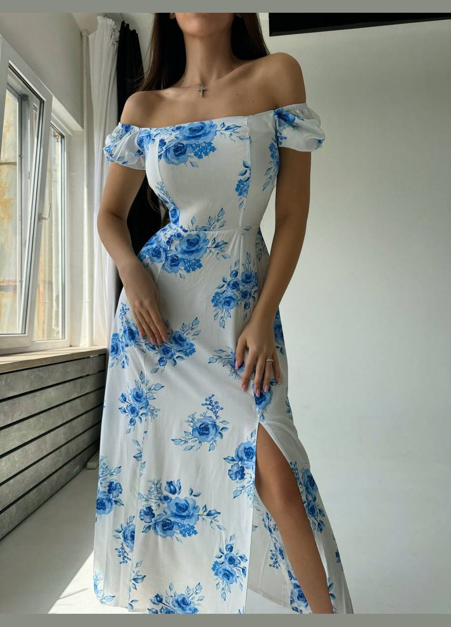 Синее кэжуал платье N.Family с цветочным принтом