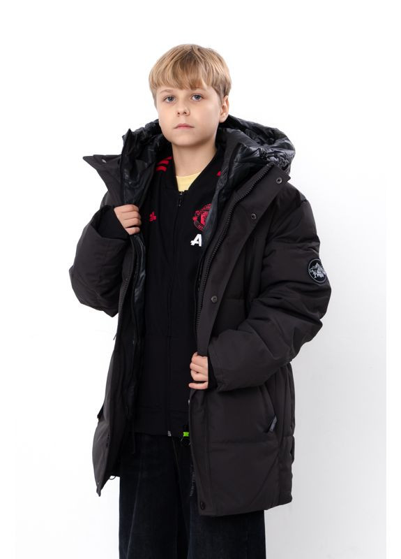 Темно-серая зимняя зимняя куртка для мальчика-подростка прямого кроя с двойной застежкой (p-18509) Носи своє