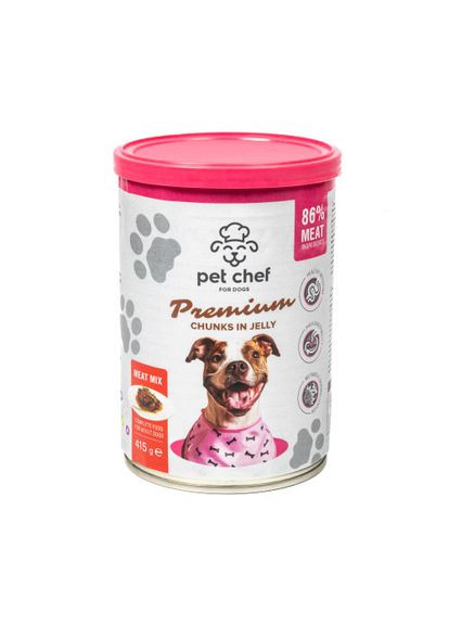 Корм вологий для дорослих собак, шматочки в желе М'ясний мікс 415 г Pet Chef (322875087)